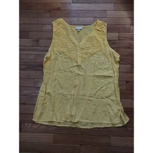 Vintage Fashion Bug Yellow Cotton Sleeveless Tank Top Blouse Size 1X Embroidered